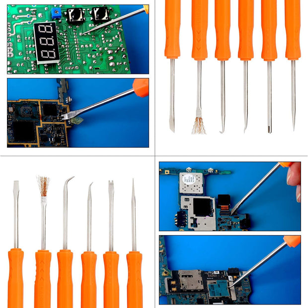6 Pcs Double Sided Soldering Assist Aid Repair Tool with 2 Precision Tweezers for Electronics Repair and Soldering