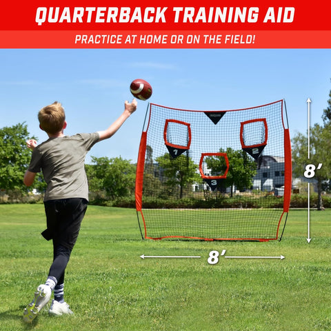 Football Throwing Net - 8 X 8 Ft or 6 X 6 Ft Nets - Choose Black or Red