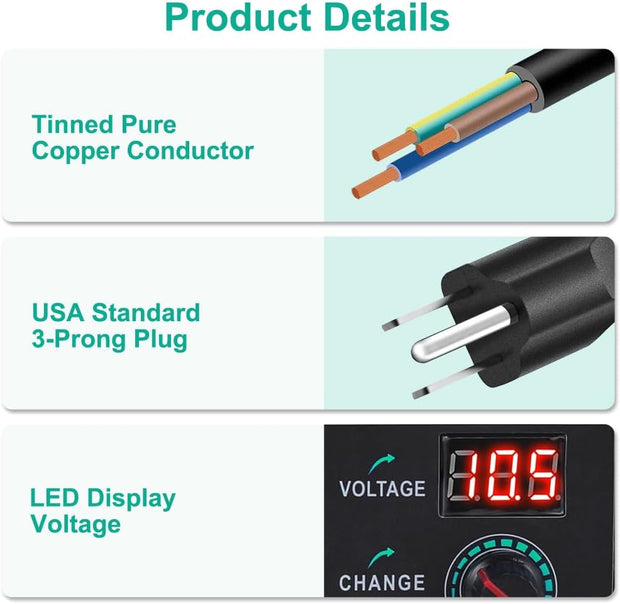 Universal Power Supply 3V~24V 3A 72W Adjustable Variable 3V 5V 9V 12V 18V 20V 24V AC/DC Adapter Charger, 100V-240V AC to DC Converter with 14 Tips, Polarity Converter and 4-Way Power Splitter Cable