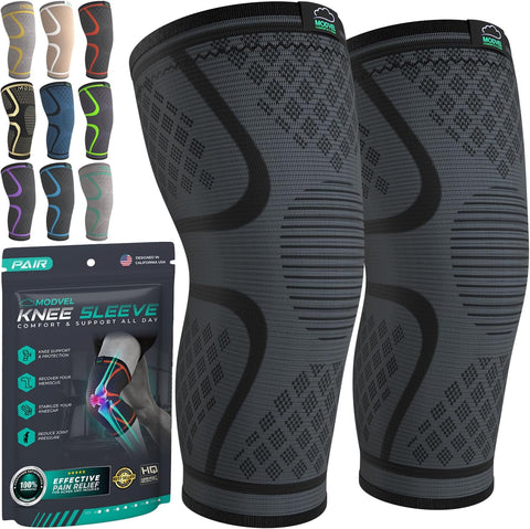 Compression Knee Brace for Women & Men, 2-Pack Knee Brace for Running Knee Pain, Knee Support Compression Sleeve, Workout Sports Knee Braces for Meniscus Tear, ACL & Arthritis Pain Relief
