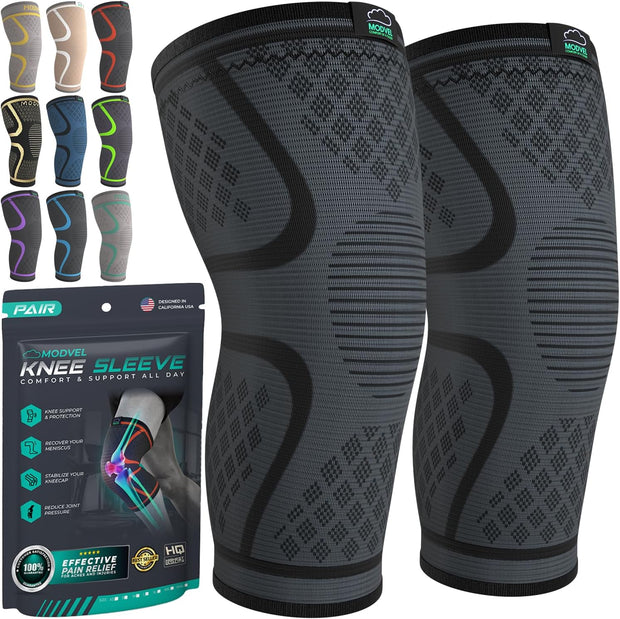 Compression Knee Brace for Women & Men, 2-Pack Knee Brace for Running Knee Pain, Knee Support Compression Sleeve, Workout Sports Knee Braces for Meniscus Tear, ACL & Arthritis Pain Relief