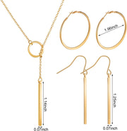 Simple Bar Jewelry Set Vertical Bar Necklace Earrings Adjustable Cuff Bracelet for Women