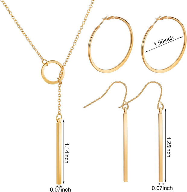 Simple Bar Jewelry Set Vertical Bar Necklace Earrings Adjustable Cuff Bracelet for Women