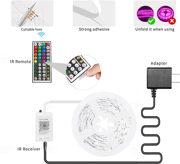 100Ft Led Strip Lights RGB Music Sync Color Changing Bluetooth Led Lights with Smart App Control Remote Led Lights for Bedroom Room Lighting Flexible Home Décor