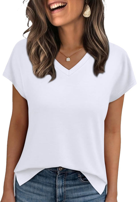 Womens Tops Basic Summer V Neck T Shirts Short Sleeve Dressy Casual Loose Fit Cute Tee Clothes Trendy Fashion Outfits