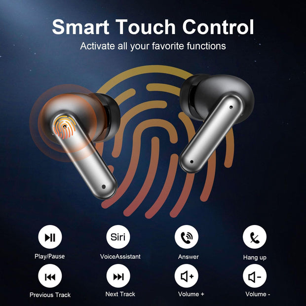 Wireless Earbuds, 2025 Bluetooth Headphones, 50Hrs Stereo Deep Bass Ear Buds with Power Display Charging Case, Buit in Mic, IPX5 Waterproof Headset for Iphone Andriod Phones