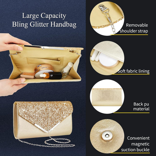 5 Pcs Purse Rhinestone Jewelry Set Prom Jewelry Rhinestone Clutch Purse Necklace Earrings Bracelets for Women Bride