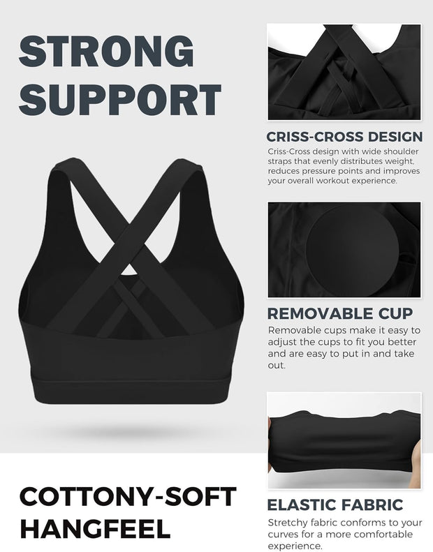 Sports Bras for Women, High Support Criss Cross Back Bras for Large Bust, High Impact Strappy Yoga Workout Bra
