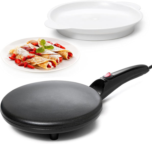 Electric Crepe Maker with Auto Power Off, 8 Inch Portable Crepe Maker & Non-Stick Dipping Plate, On/Off Switch, Nonstick Coating & Automatic Temperature Control, Pan Apo