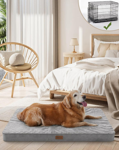 35 Inch Orthopedic Waterproof & Machine Washable Dog Bed for Medium Large Pets, 20D Egg Crate Foam Stable Support, Non-Slip Bottom and Removable Cover, Tear-Resistant Invisible Zipper(Gray)
