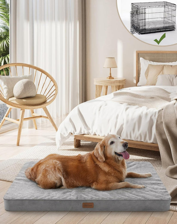 35 Inch Orthopedic Waterproof & Machine Washable Dog Bed for Medium Large Pets, 20D Egg Crate Foam Stable Support, Non-Slip Bottom and Removable Cover, Tear-Resistant Invisible Zipper(Gray)