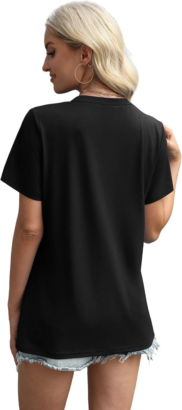 Womens Summer Tops 2025 Pleated round Neck Short Sleeve Shirts Business Casual