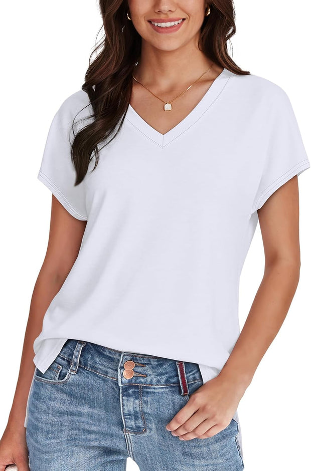 Womens Tops Basic Summer V Neck T Shirts Short Sleeve Dressy Casual Loose Fit Cute Tee Clothes Trendy Fashion Outfits