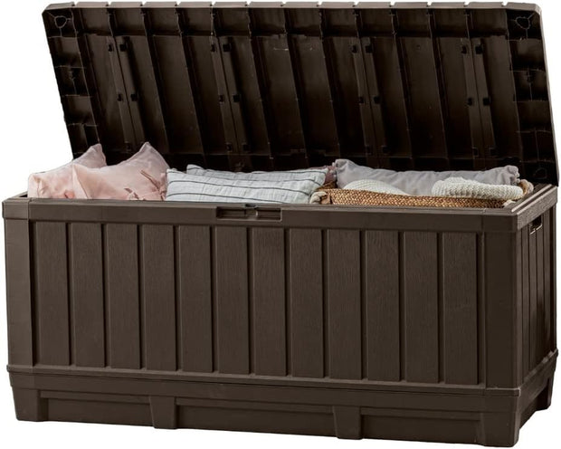 Kentwood 92 Gallon Resin Deck Box-Organization and Storage for Patio Storage Box Outdoor Cushions, Throw Pillows, Garden Tools and Pool Floats, Brown