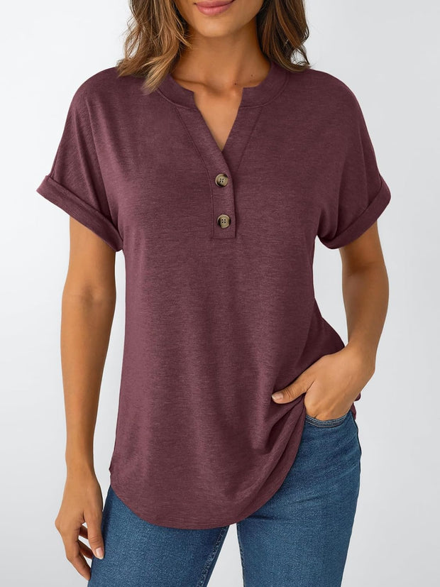 Women'S Short Sleeve Shirts Henley Dressy Casual Summer Tops 2025 Trendy Blouses Cute T-Shirts Outfits Clothes