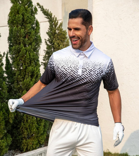 Mens Golf Shirt Dry Fit Athletic Polo Shirts Moisture Wicking Performance 3D Print Short Sleeve