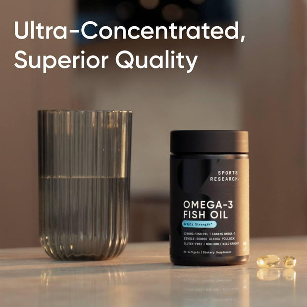 Triple Strength Omega 3 Fish Oil - Burpless Fish Oil Supplement W/Epa & DHA Fatty Acids from Single-Source Wild Alaskan Pollock - 1250 Mg, 180 Ct