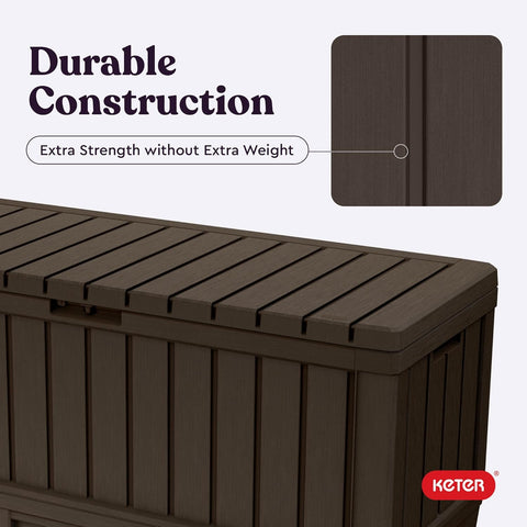 Kentwood 92 Gallon Resin Deck Box-Organization and Storage for Patio Storage Box Outdoor Cushions, Throw Pillows, Garden Tools and Pool Floats, Brown