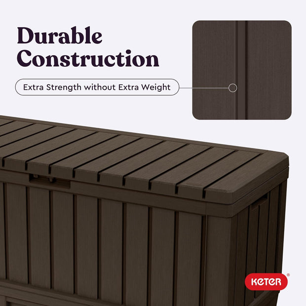 Kentwood 92 Gallon Resin Deck Box-Organization and Storage for Patio Storage Box Outdoor Cushions, Throw Pillows, Garden Tools and Pool Floats, Brown