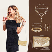 5 Pcs Purse Rhinestone Jewelry Set Prom Jewelry Rhinestone Clutch Purse Necklace Earrings Bracelets for Women Bride