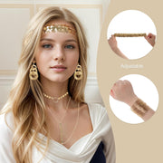 6 Pieces 70S Gold Disco Accessories Set for Women 1970S Disco Costume Accessory Dangle Earrings Layered Necklace Bangle Bracelets Diamond Glasses Sequin Headband for Party Halloween Cosplay