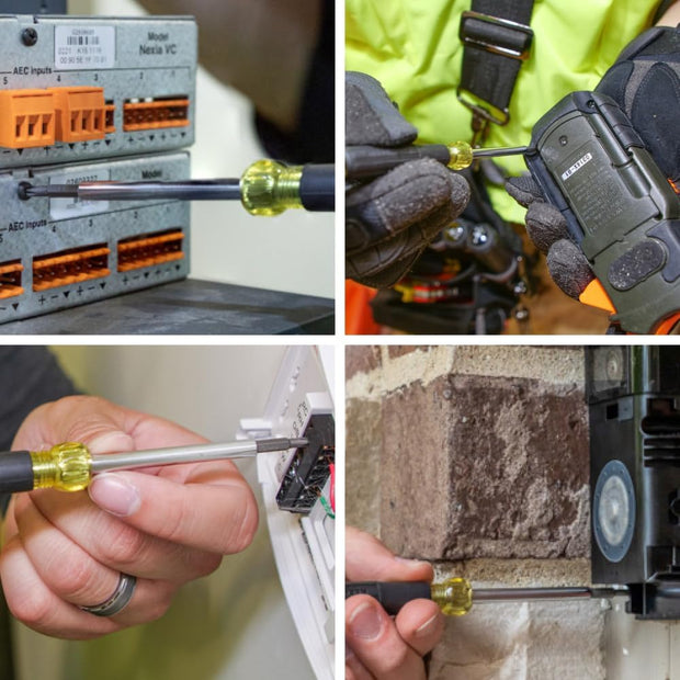 32581 4-In-1 Electronics Screwdriver Set with 2 Slotted, 2 Phillips Precision Machined Bits, Ideal for Terminal Blocks