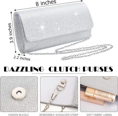 4 Pcs Silver Clutch Purse Jewelry Set for Women Evening Rhinestone Purse Silver Accessories for Women Bride Wedding Jewelry