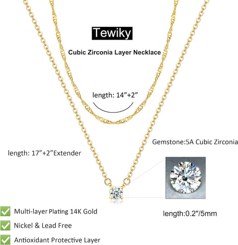 Diamond Necklaces for Women, Dainty 14K Gold/Sterling Silver Choker Necklace Simple Gold Plated CZ Jewelry Necklaces for Women Trendy Gifts