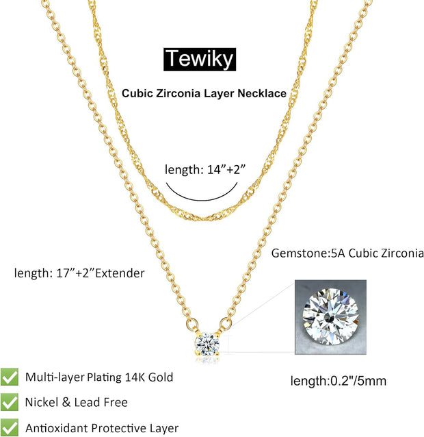 Diamond Necklaces for Women, Dainty 14K Gold/Sterling Silver Choker Necklace Simple Gold Plated CZ Jewelry Necklaces for Women Trendy Gifts