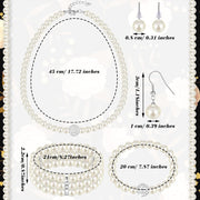 Pearl Rhinestone Jewelry Set for Women Pearl Necklace Bracelet Earrings for Wedding Birthday Bridal Shower Tea Party