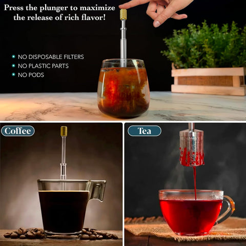 Original Coffee & Tea Maker – Portable Stainless Steel Micro French Press – Patented 3-In-1 Technology for Hot, Iced & Cold Brew – Perfect for Home, Camping & Travel (UPGRADED V2)