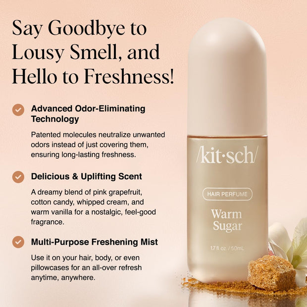 Warm Sugar Hair Perfume for Women - Clean, Deodorizing, and Patented Odor-Eliminating Technology, Body Mist - Freshen Hair, Body & Pillows - Sweet Pink Grapefruit & Warm Vanilla Scent - 50Ml